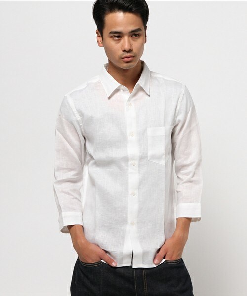 UNION STATION(ユニオンステーション)の「レギュラーカラーリネンシャツ【七分袖】(シャツ/ブラウス・メンズ・ホワイト/ブルー/ネイビー/ターコイズブルー・SMALL/MEDIUM/LARGE/LL)」の1枚目の写真