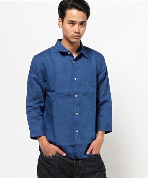 UNION STATION(ユニオンステーション)の「レギュラーカラーリネンシャツ【七分袖】(シャツ/ブラウス・メンズ・ホワイト/ブルー/ネイビー/ターコイズブルー・SMALL/MEDIUM/LARGE/LL)」の3枚目の写真