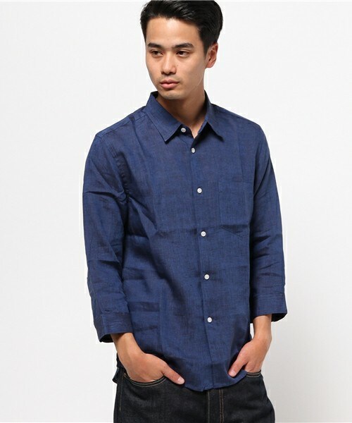 UNION STATION(ユニオンステーション)の「レギュラーカラーリネンシャツ【七分袖】(シャツ/ブラウス・メンズ・ホワイト/ブルー/ネイビー/ターコイズブルー・SMALL/MEDIUM/LARGE/LL)」の2枚目の写真