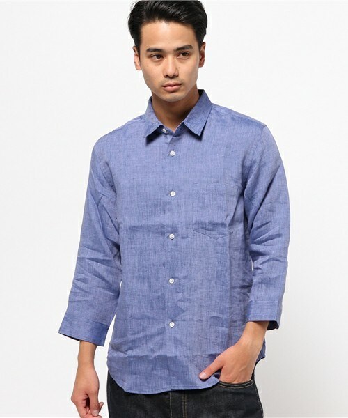 UNION STATION(ユニオンステーション)の「レギュラーカラーリネンシャツ【七分袖】(シャツ/ブラウス・メンズ・ホワイト/ブルー/ネイビー/ターコイズブルー・SMALL/MEDIUM/LARGE/LL)」の4枚目の写真