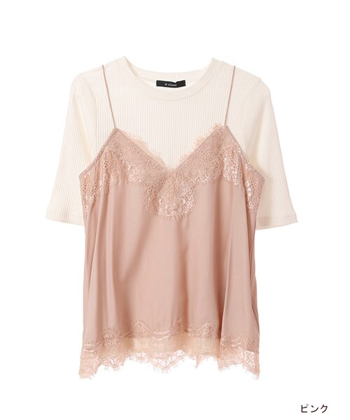 w closet（ダブルクローゼット）の「サテンレースキャミ×インナーセット（トップス・レディース・エクリュ/ピンク/ブラック・FREE）」の2枚目の写真