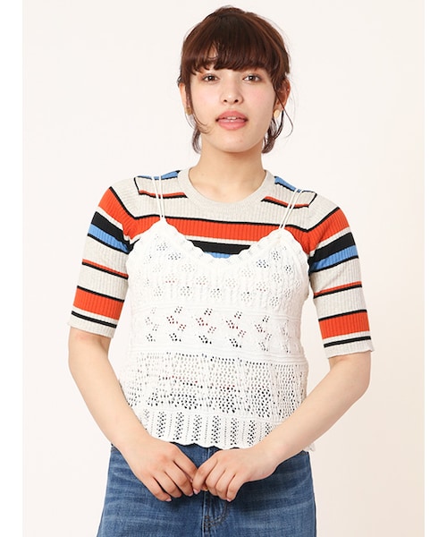 w closet（ダブルクローゼット）の「透かしニットビスチェ（その他・レディース・オフホワイト/ミント/レッド・FREE）」の4枚目の写真