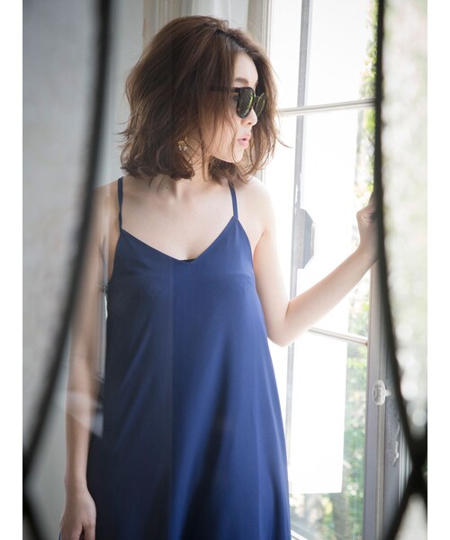 MERCURYDUO（マーキュリーデュオ）の「【DUO】 サテンキャミソールミディワンピース（ワンピース/ドレス・レディース・ネイビー/ベージュ/カーキ・F）」の9枚目の写真