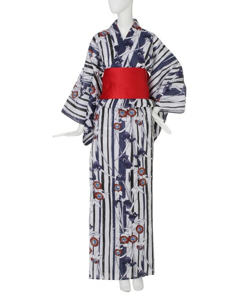 【新品】ムルーア　murua ストライプ 浴衣 帯付き 太縞に椿 セール】MURUA浴衣SET【太縞に椿】（浴衣）｜MURUA（ムルーア