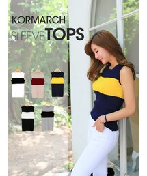 KORMARCH | ストライプポイントスリーブレスニットTシャツ(Tシャツ/カットソー)