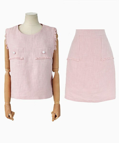 DHOLIC（ディーホリック）の「リネン素材フレイドスリーブブラウス＆タイトスカートSET（シャツ/ブラウス・レディース・ネイビー/ピンク・FREE）」の2枚目の写真