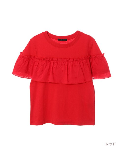 w closet（ダブルクローゼット）の「刺繍フリル付きTシャツ（トップス・レディース・オフホワイト/グレー/レッド/ブラック・FREE）」の4枚目の写真