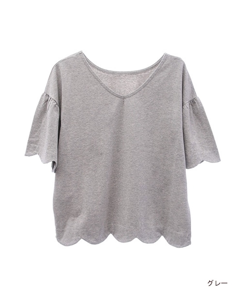 w closet（ダブルクローゼット）の「スカラップ2wayTシャツ（トップス・レディース・オフホワイト/グレー/Dオレンジ/ブラック・FREE）」の3枚目の写真