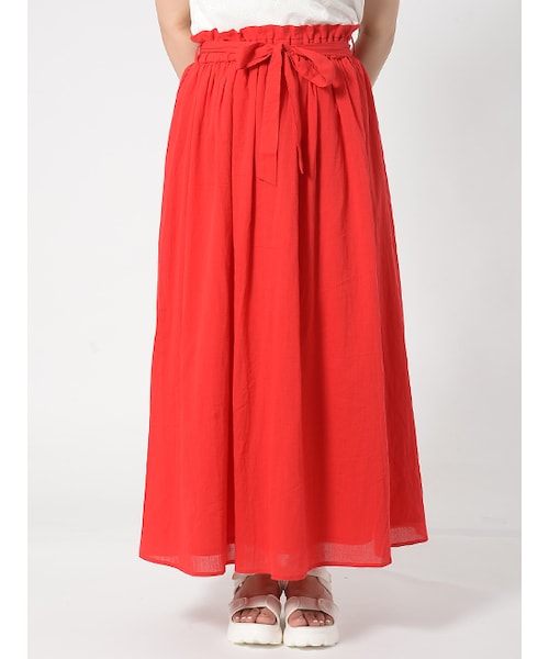 w closet（ダブルクローゼット）の「リボン付きコットンロングスカート（スカート・レディース・ピンク/ラベンダー/レッド・FREE）」の4枚目の写真