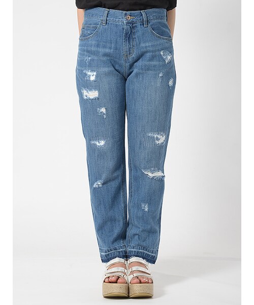 w closet(ダブルクローゼット)の「ダメージデニムパンツ(パンツ・レディース・サックス/ブルー・FREE)」の3枚目の写真