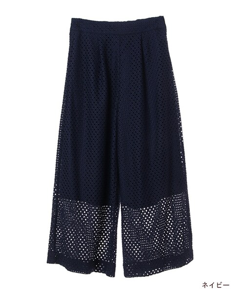 w closet（ダブルクローゼット）の「レースワイドパンツ（パンツ・レディース・オフホワイト/ネイビー・FREE）」の2枚目の写真
