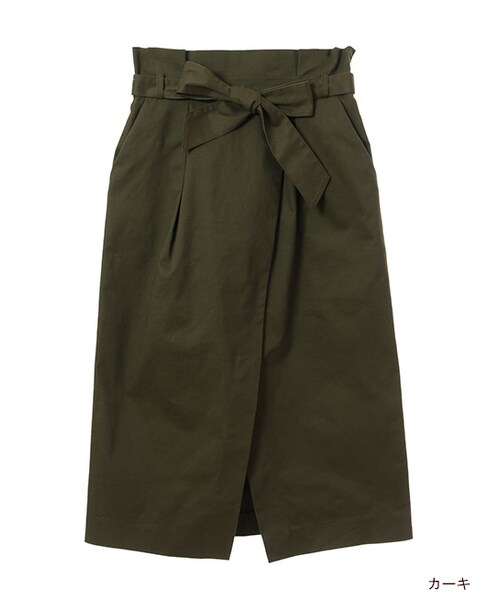 w closet（ダブルクローゼット）の「リボン付きラップ風スカート（スカート・レディース・Dベージュ/オレンジ/カーキ・FREE）」の2枚目の写真