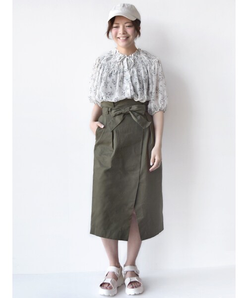 w closet（ダブルクローゼット）の「リボン付きラップ風スカート（スカート・レディース・Dベージュ/オレンジ/カーキ・FREE）」の11枚目の写真