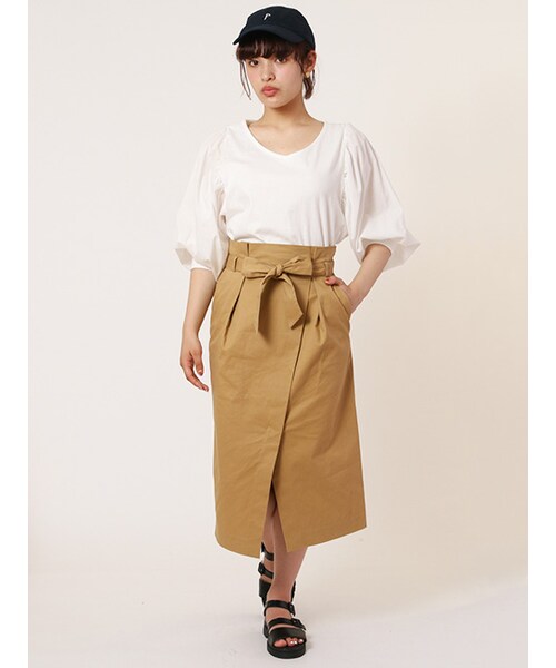 w closet（ダブルクローゼット）の「リボン付きラップ風スカート（スカート・レディース・Dベージュ/オレンジ/カーキ・FREE）」の13枚目の写真