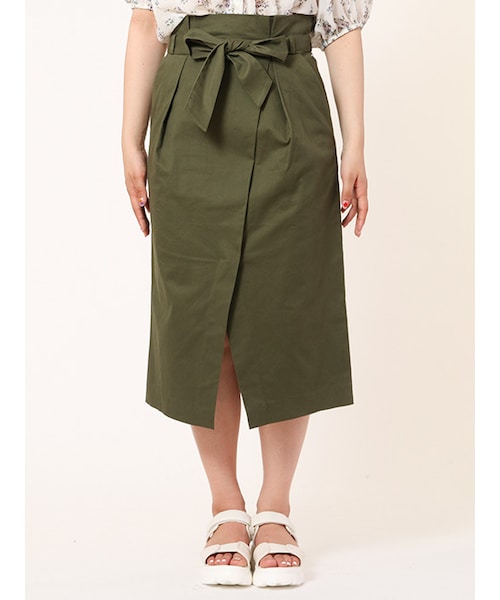 w closet（ダブルクローゼット）の「リボン付きラップ風スカート（スカート・レディース・Dベージュ/オレンジ/カーキ・FREE）」の4枚目の写真