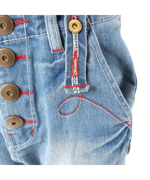 BOOFOOWOO（ブーフーウー）の「キッズサイズ吊り紐付きデニムハーフパンツ（その他・キッズ・ライトインディゴ・90/100/110/120/130）」の7枚目の写真