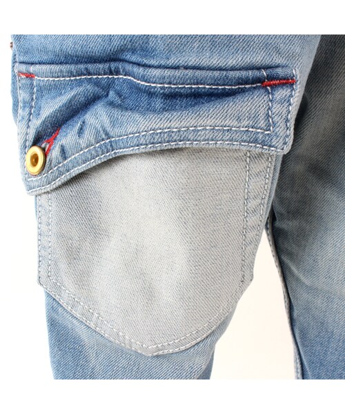 BOOFOOWOO（ブーフーウー）の「キッズサイズ吊り紐付きデニムハーフパンツ（その他・キッズ・ライトインディゴ・90/100/110/120/130）」の8枚目の写真