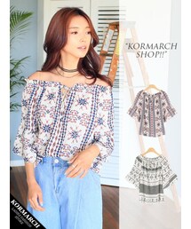 KORMARCH | フラワーエスニックネックトップス(シャツ/ブラウス)