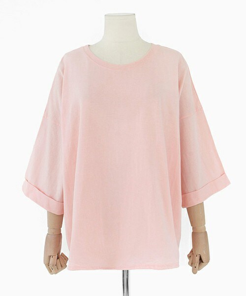 DHOLIC（ディーホリック）の「ロールアップスリーブTシャツ（Tシャツ/カットソー・レディース・ブラック/ピンクトーン/ミックスグレー/ホワイト/パープル・FREE）」の5枚目の写真