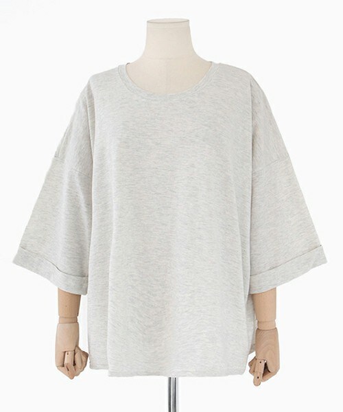 DHOLIC（ディーホリック）の「ロールアップスリーブTシャツ（Tシャツ/カットソー・レディース・ブラック/ピンクトーン/ミックスグレー/ホワイト/パープル・FREE）」の3枚目の写真