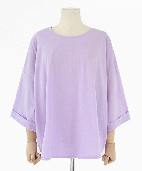 DHOLIC（ディーホリック）の「ロールアップスリーブTシャツ（Tシャツ/カットソー・レディース・ブラック/ピンクトーン/ミックスグレー/ホワイト/パープル・FREE）」の4枚目の写真