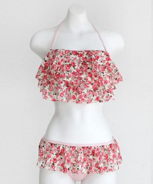 DHOLIC（ディーホリック）の「2WAYフローラルフリルレースビキニ（水着・レディース・ミント/ピンク・FREE）」の2枚目の写真