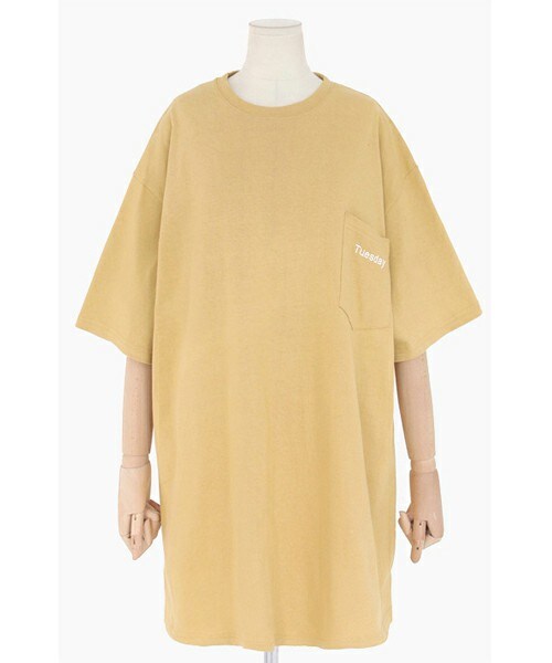 DHOLIC（ディーホリック）の「ユニークレタリング刺繍ビックTシャツ（Tシャツ/カットソー・レディース・ピンク/マスタード/ダークグリーン/ベージュ/ブラック/ホワイト/グレー・FREE）」の5枚目の写真