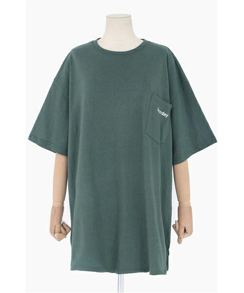 DHOLIC（ディーホリック）の「ユニークレタリング刺繍ビックTシャツ（Tシャツ/カットソー・レディース・ピンク/マスタード/ダークグリーン/ベージュ/ブラック/ホワイト/グレー・FREE）」の7枚目の写真