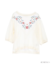 w closet | 刺繍入りカノコ編みニット(トップス)