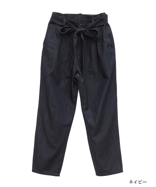 w closet(ダブルクローゼット)の「リボン付きデニムテーパードパンツ(パンツ・レディース・ブルー/ネイビー・FREE)」の2枚目の写真