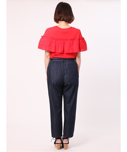 w closet(ダブルクローゼット)の「リボン付きデニムテーパードパンツ(パンツ・レディース・ブルー/ネイビー・FREE)」の5枚目の写真