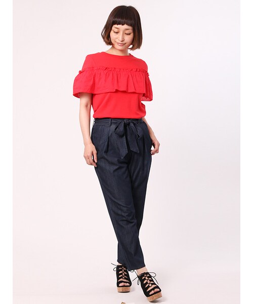 w closet(ダブルクローゼット)の「リボン付きデニムテーパードパンツ(パンツ・レディース・ブルー/ネイビー・FREE)」の10枚目の写真