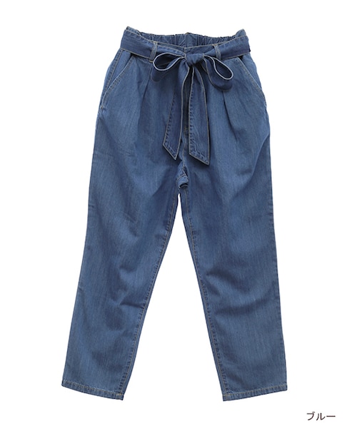 w closet(ダブルクローゼット)の「リボン付きデニムテーパードパンツ(パンツ・レディース・ブルー/ネイビー・FREE)」の1枚目の写真
