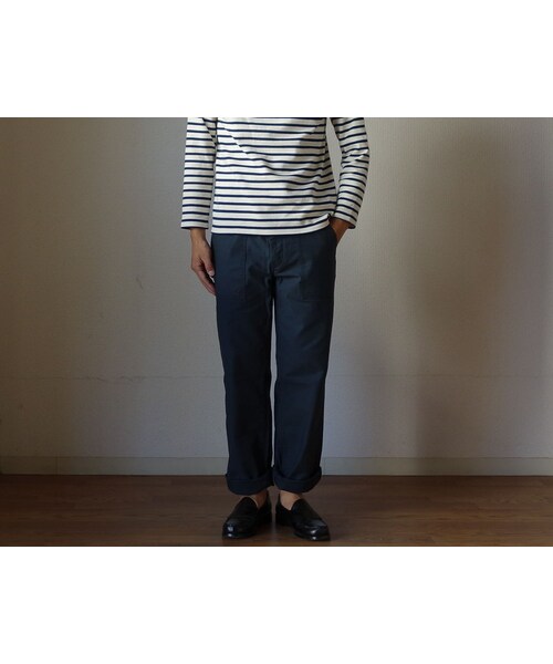 MANUAL ALPHABET（マニュアル アルファベット）の「【完売御礼】Manual alphabet マニュアルアルファベット BACK SATIN BAKER PANTS バックサテンベイカーパンツ  NVY ネイビー（その他パンツ・メンズ・その他）」の2枚目の写真