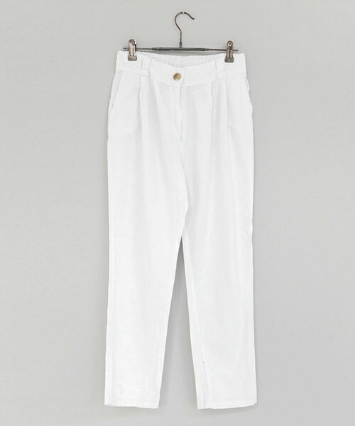 DHOLIC（ディーホリック）の「リネン混バックバンディング2タックパンツ（その他パンツ・レディース・カーキ/ダークベージュ/ベージュ/ブラックグレー/ホワイト/ディープスカイブルー・FREE）」の2枚目の写真