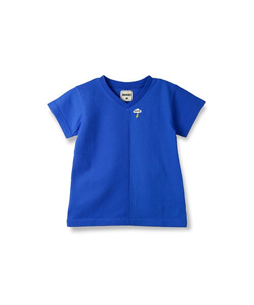 BRANSHES（ブランシェス）の「鹿の子切り替えVネックTシャツ（Tシャツ/カットソー・キッズ・オフホワイト/ブルー・80～130）」の2枚目の写真