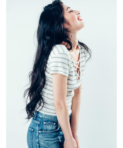 GYDA（ジェイダ）の「2WAYバインダーTシャツ（トップス・レディース・オフホワイト/ブラック/ピンク/ミックス/ダークミックス・F）」の7枚目の写真