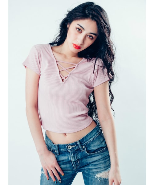 GYDA（ジェイダ）の「2WAYバインダーTシャツ（トップス・レディース・オフホワイト/ブラック/ピンク/ミックス/ダークミックス・F）」の11枚目の写真