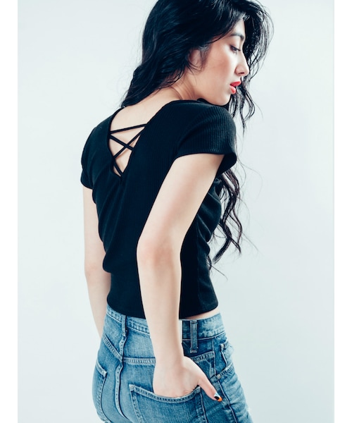 GYDA（ジェイダ）の「2WAYバインダーTシャツ（トップス・レディース・オフホワイト/ブラック/ピンク/ミックス/ダークミックス・F）」の9枚目の写真