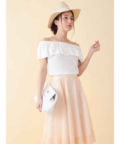 MERCURYDUO(マーキュリーデュオ)の「【DUO】 オフショルラッフルトップス(トップス・レディース・オフホワイト/ベビーピンク/ネイビー・F)」の8枚目の写真