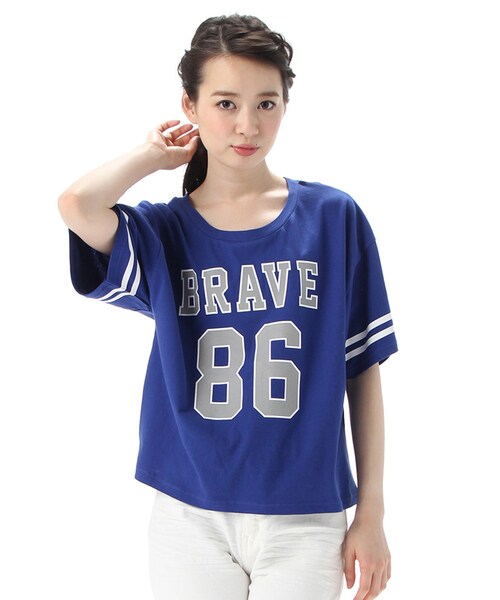 Honeys（ハニーズ）の「ナンバーロゴＴシャツ（カットソー・Tシャツ・レディース・オフ/クロ/ブルー/アカ/イエロー/グリーン/杢グレー・Ｍ/Ｌ）」の6枚目の写真