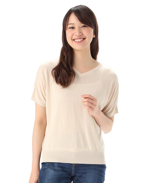 Honeys（ハニーズ）の「Ｖネックプルオーバー（ニット・セーター・レディース・オフ/コン/アカ/キャメル/カーキ/ベージュ/ベージュ×コン・Ｍ/Ｌ）」の4枚目の写真