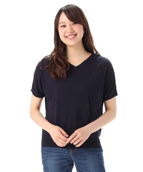 Honeys（ハニーズ）の「Ｖネックプルオーバー（ニット・セーター・レディース・オフ/コン/アカ/キャメル/カーキ/ベージュ/ベージュ×コン・Ｍ/Ｌ）」の7枚目の写真