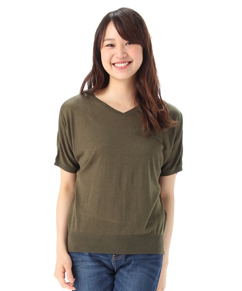 Honeys（ハニーズ）の「Ｖネックプルオーバー（ニット・セーター・レディース・オフ/コン/アカ/キャメル/カーキ/ベージュ/ベージュ×コン・Ｍ/Ｌ）」の6枚目の写真