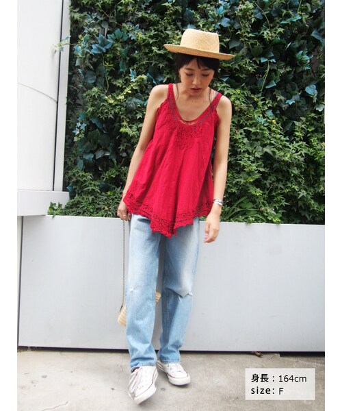 Ungrid（アングリッド）の「バテンレースコンビキャミ（トップス・レディース・オフホワイト/レッド/ブルー・F）」の6枚目の写真