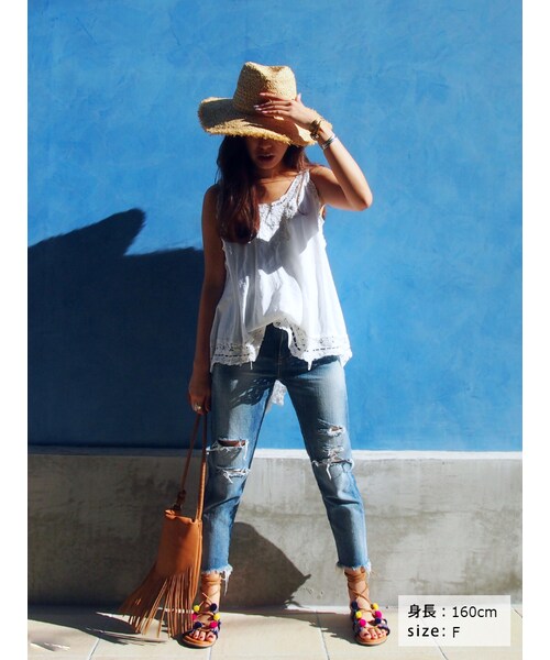 Ungrid（アングリッド）の「バテンレースコンビキャミ（トップス・レディース・オフホワイト/レッド/ブルー・F）」の5枚目の写真