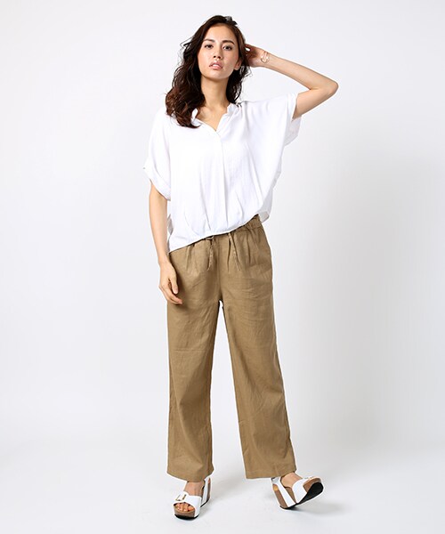 FREAK'S STORE（フリークスストア）の「リネンハイウェストワイドパンツ（パンツ・メンズ・ベージュ/ブルーグリーン/ネイビー・S/M）」の7枚目の写真