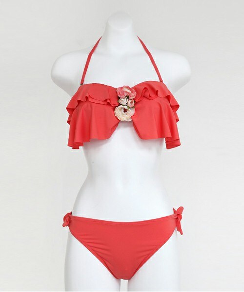 DHOLIC（ディーホリック）の「フラワーデコレーションラッフルビキニ（水着・レディース・レモン/コーラル・FREE）」の2枚目の写真