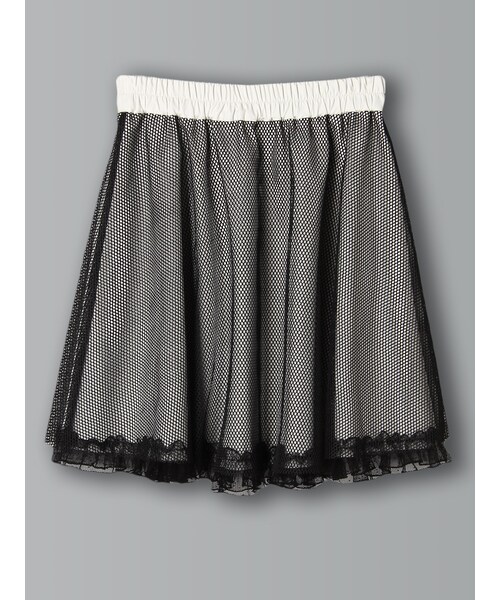 E hyphen world gallery Bon Bon(イーハイフンワールドギャラリーボンボン)の「メッシュギャザースカート(スカート・オフホワイト/ブラック・S/M)」の4枚目の写真