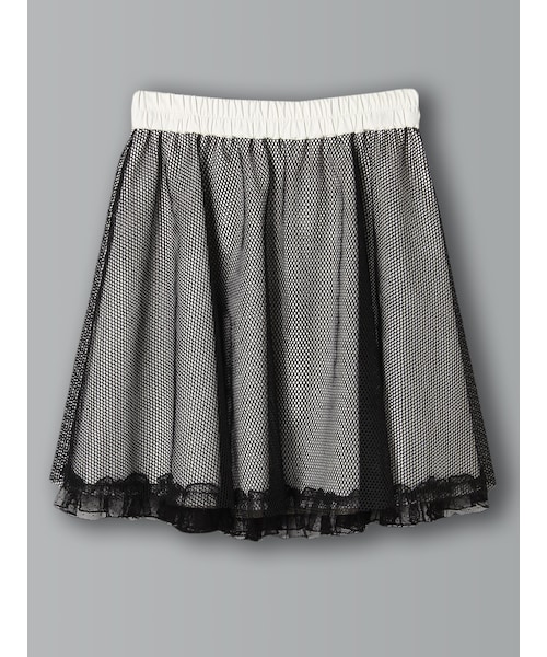 E hyphen world gallery Bon Bon(イーハイフンワールドギャラリーボンボン)の「メッシュギャザースカート(スカート・オフホワイト/ブラック・S/M)」の1枚目の写真